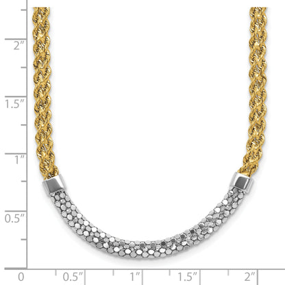 14K Gelb & Rhodium Weiß Diamantiert Gedreht Fantasie Halskette