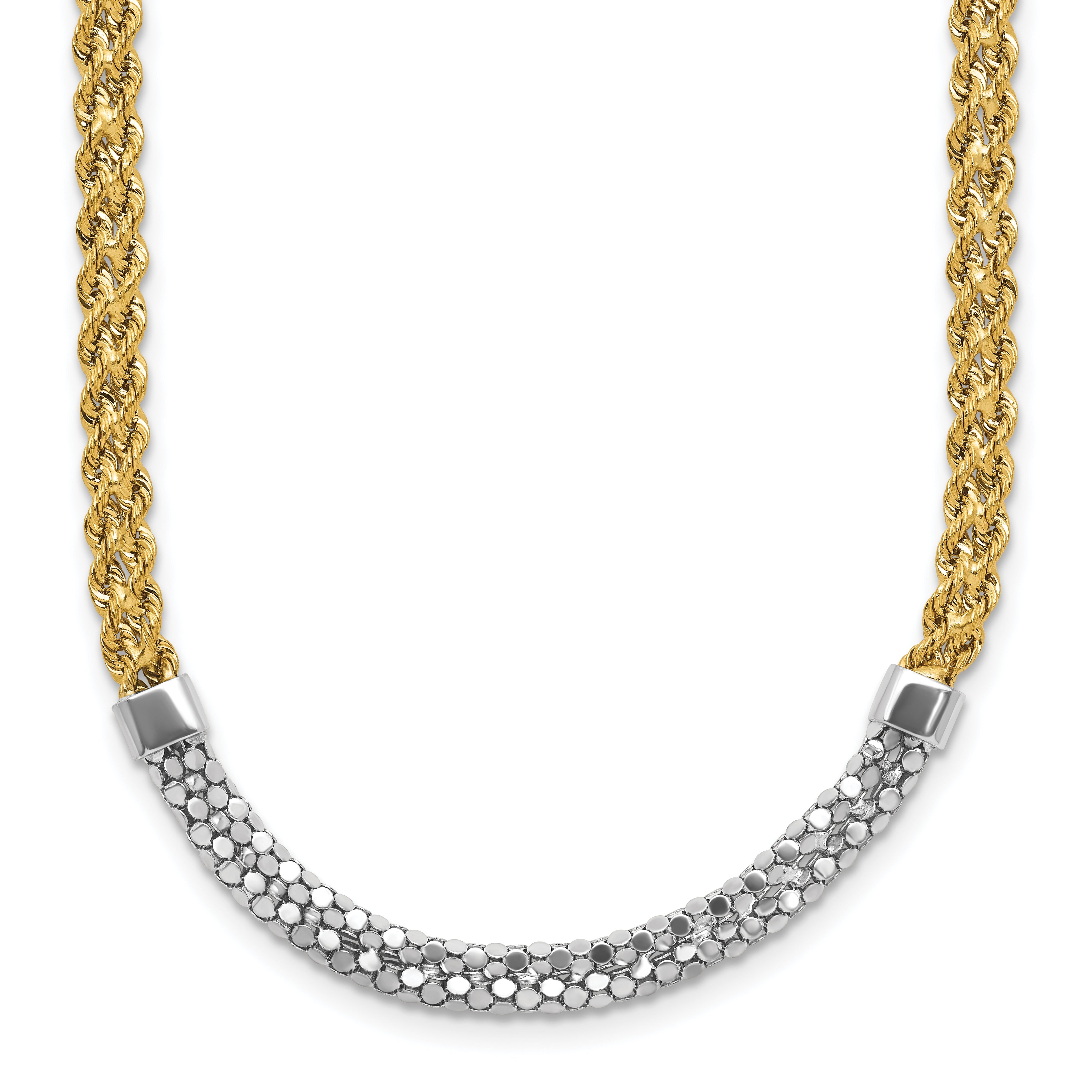 14K Gelb & Rhodium Weiß Diamantiert Gedreht Fantasie Halskette