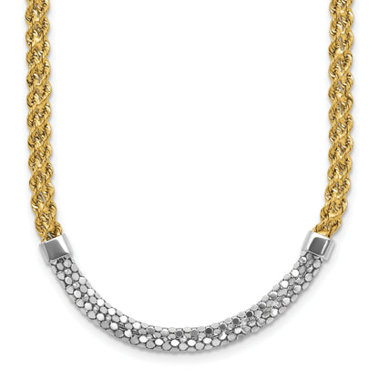 14K Gelb & Rhodium Weiß Diamantiert Gedreht Fantasie Halskette