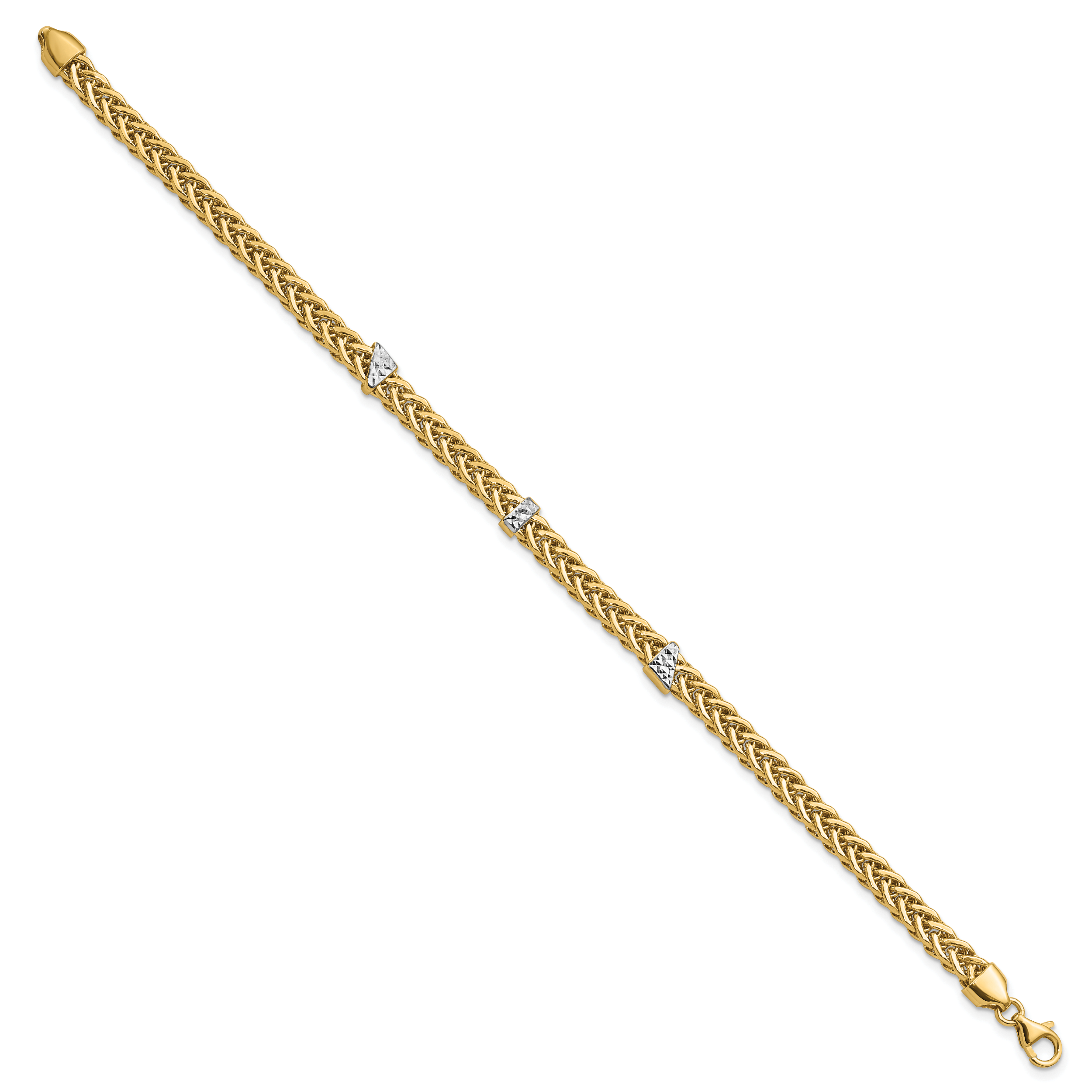 7.5 Zoll 14K & Weiß Rhodium Poliert Diamantiert Flach Weizen Armband