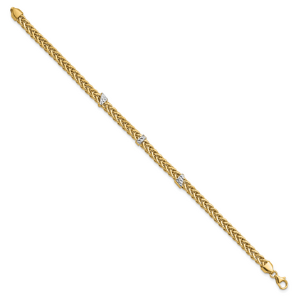 7.5 Zoll 14K & Weiß Rhodium Poliert Diamantiert Flach Weizen Armband