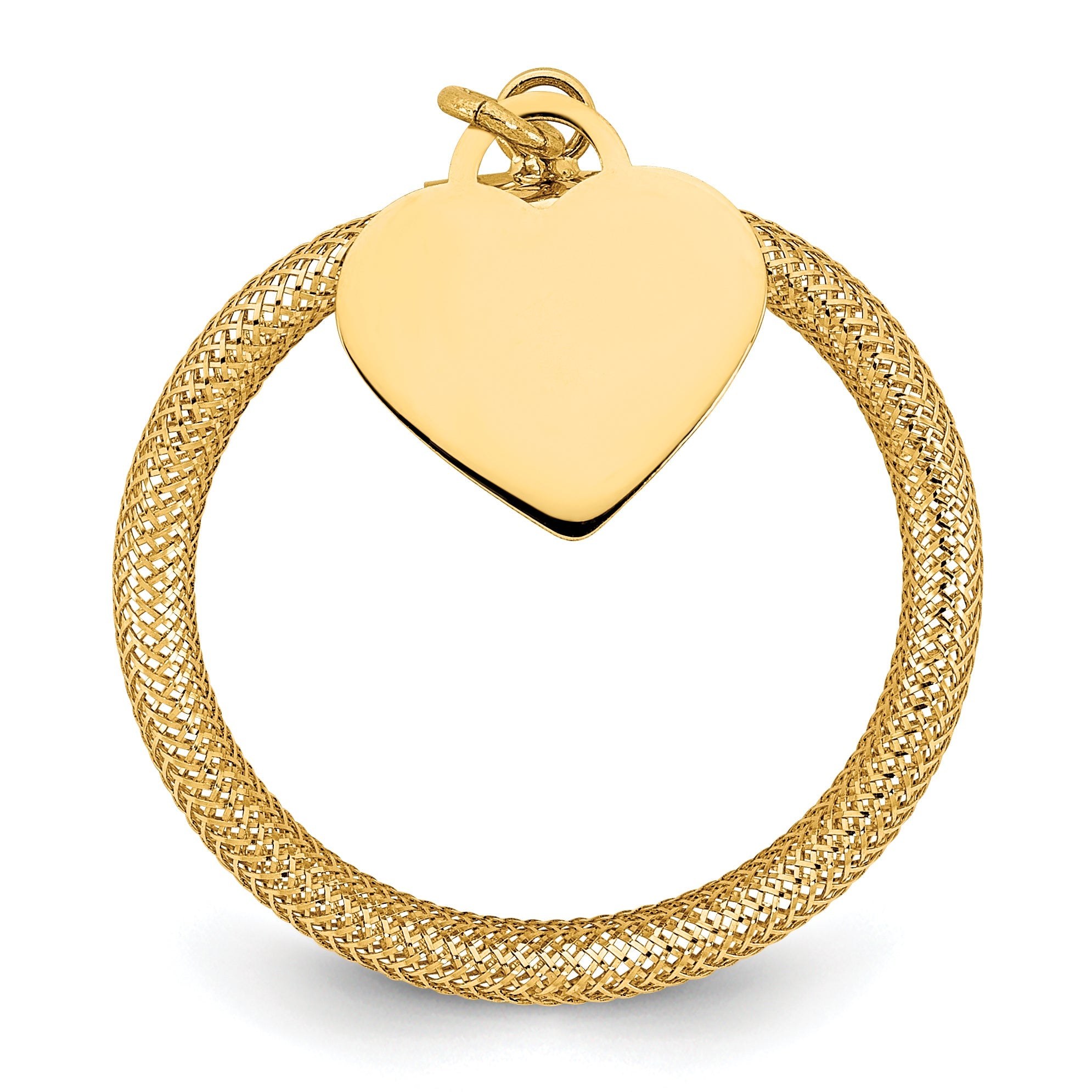 14K Gelbgold Geflochten Netz Dehnbar Poliert Herz Charm Ring