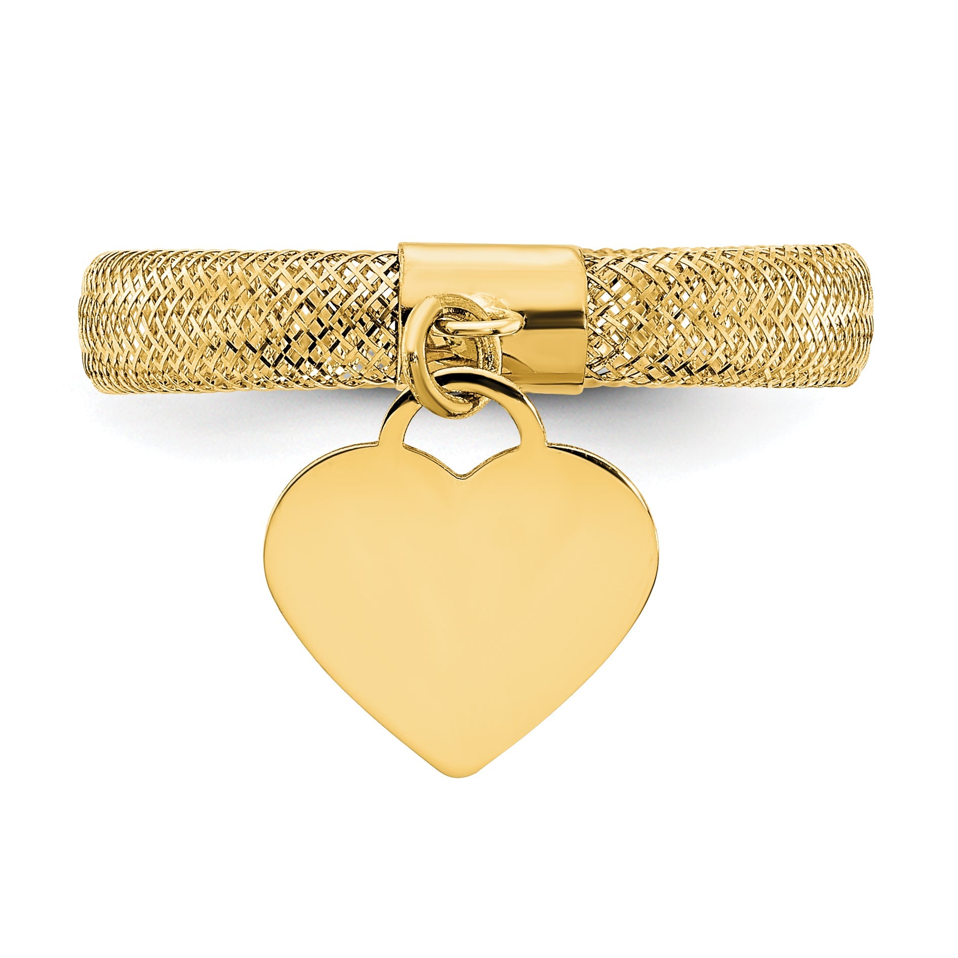 14K Gelbgold Geflochten Netz Dehnbar Poliert Herz Charm Ring