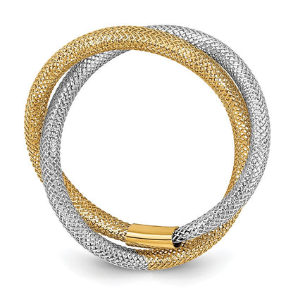 14K Gelb & Rhodium mit Geflochten Netz Dehnbar Ring