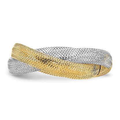14K Gelb & Rhodium mit Geflochten Netz Dehnbar Ring