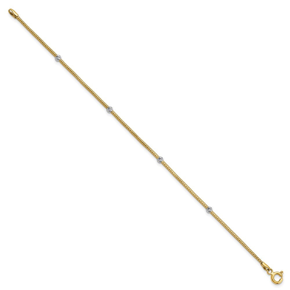 7.25 Zoll 14K mit Rhodium Geflochten Flexibel Diamantiert Perlen Armband