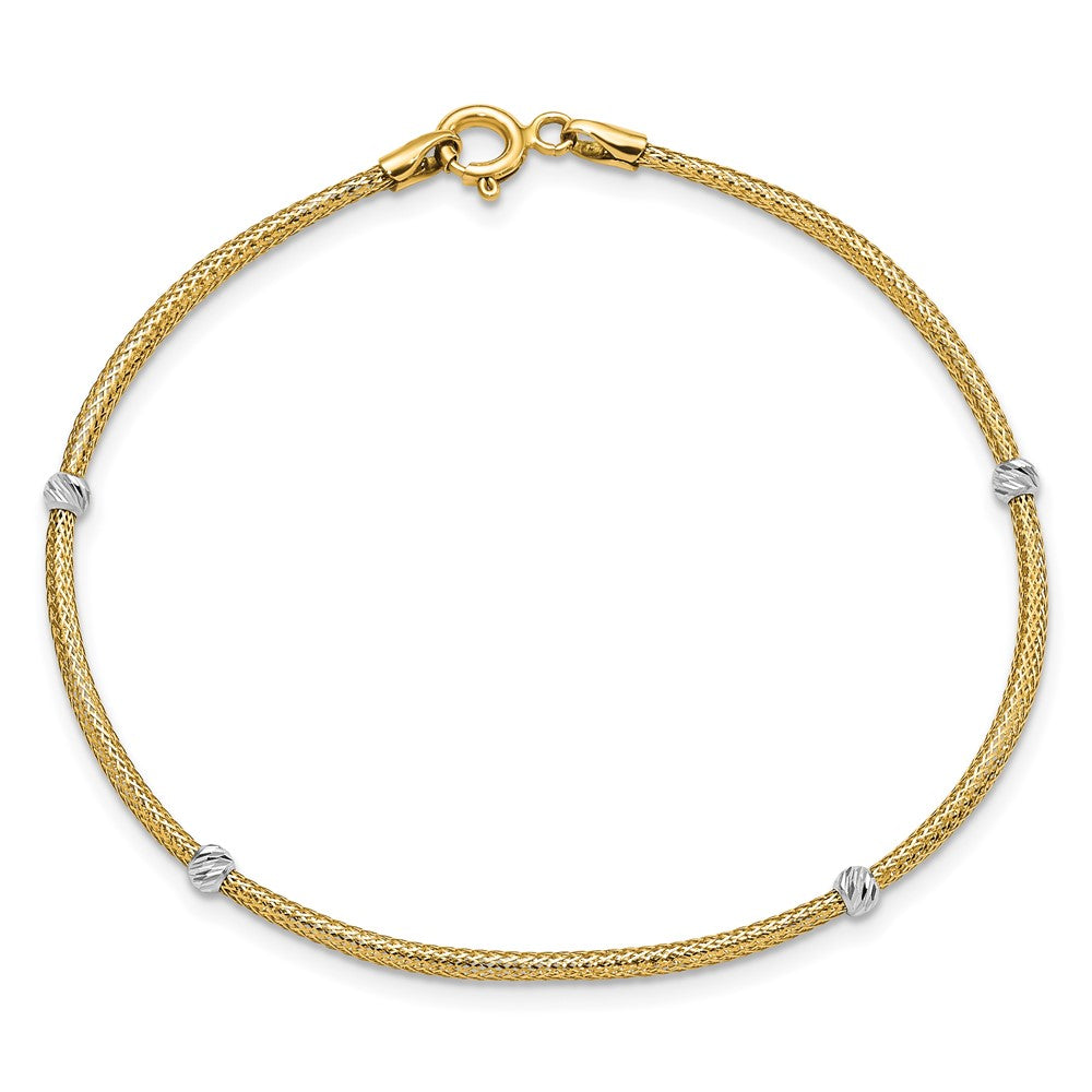 7.25 Zoll 14K mit Rhodium Geflochten Flexibel Diamantiert Perlen Armband