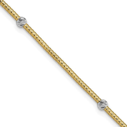 7.25 Zoll 14K mit Rhodium Geflochten Flexibel Diamantiert Perlen Armband