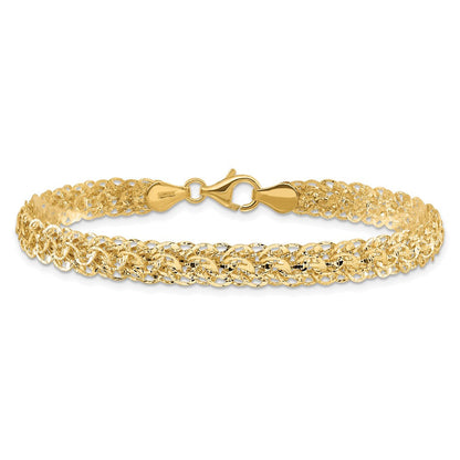 14K Gelbgold Poliert Diamantiert Fantasieglieder Gliederarmband