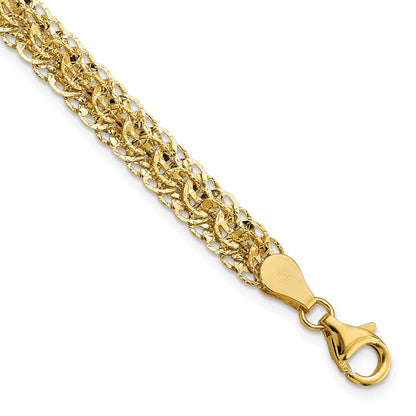 14K Gelbgold Poliert Diamantiert Fantasieglieder Gliederarmband