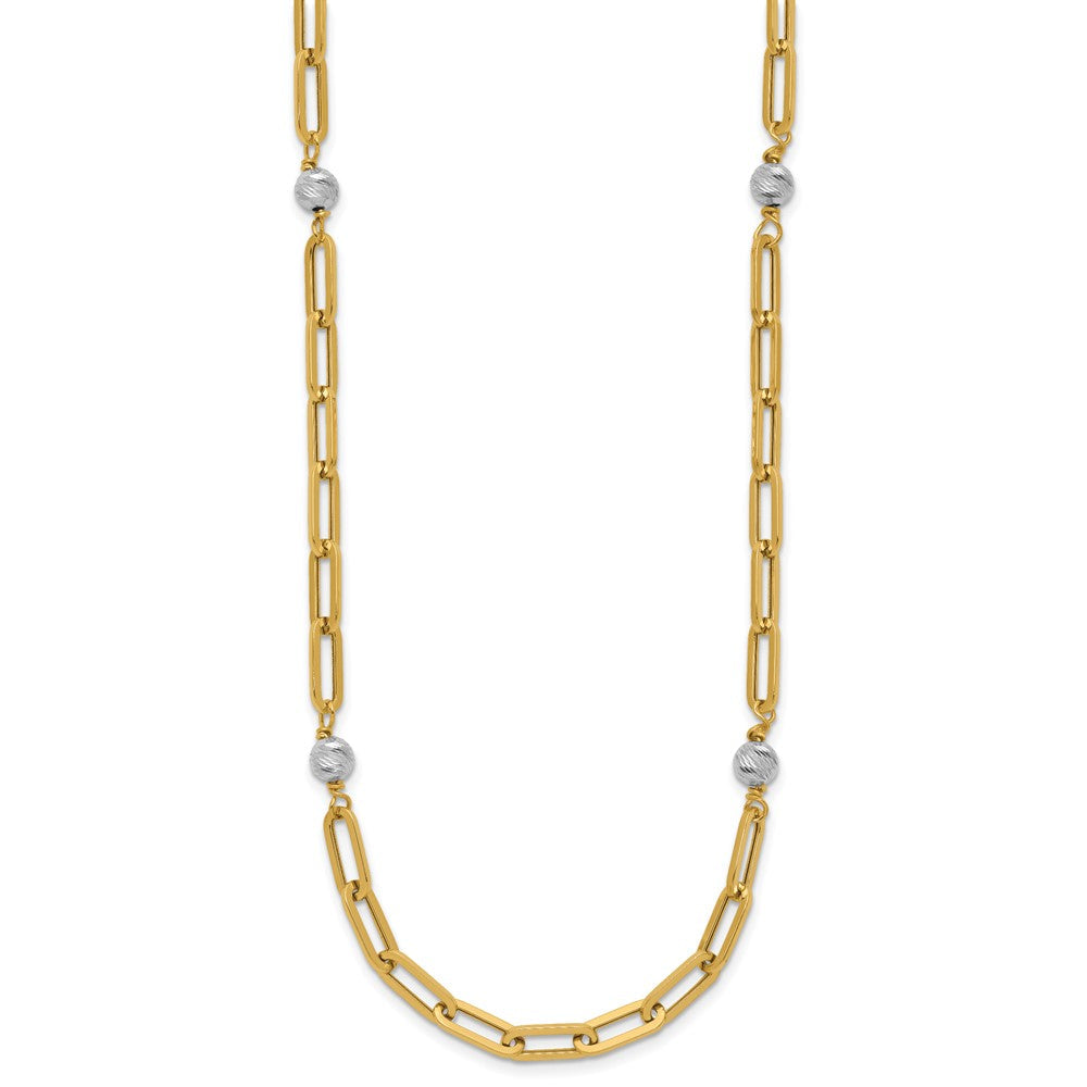 14K Bicolor Poliert Diamantiert Perlen & Fantasieglieder Halskette