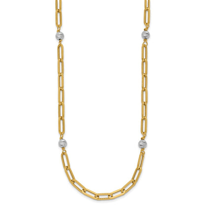 14K Bicolor Poliert Diamantiert Perlen & Fantasieglieder Halskette