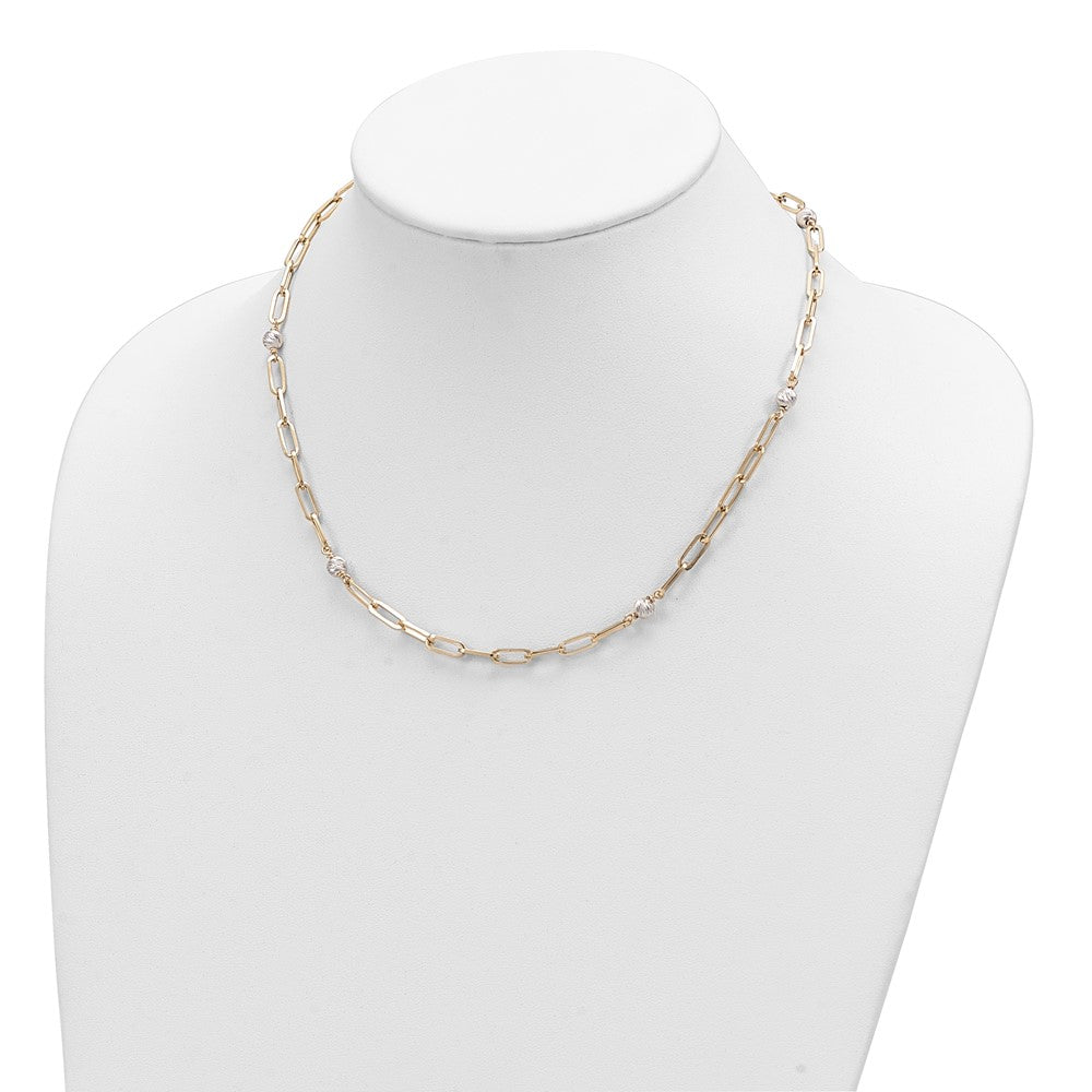 14K Bicolor Poliert Diamantiert Perlen & Fantasieglieder Halskette