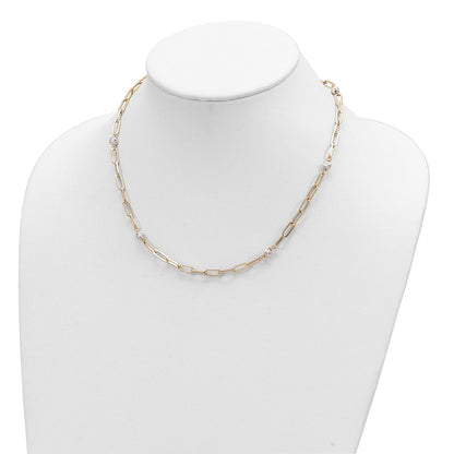 14K Bicolor Poliert Diamantiert Perlen & Fantasieglieder Halskette