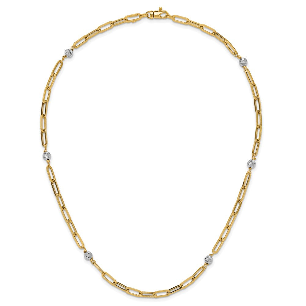 14K Bicolor Poliert Diamantiert Perlen & Fantasieglieder Halskette