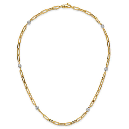 14K Bicolor Poliert Diamantiert Perlen & Fantasieglieder Halskette
