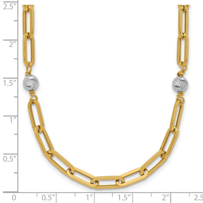 14K Bicolor Poliert Diamantiert Perlen & Fantasieglieder Halskette