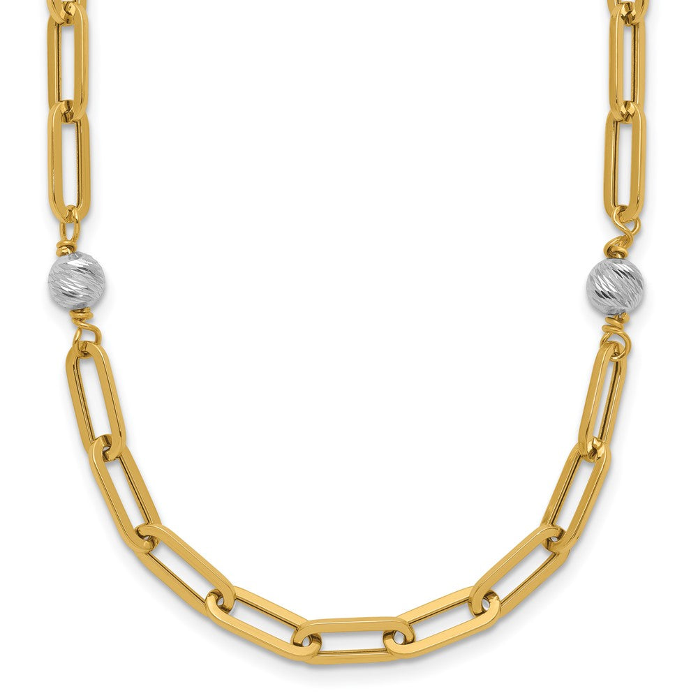 14K Bicolor Poliert Diamantiert Perlen & Fantasieglieder Halskette