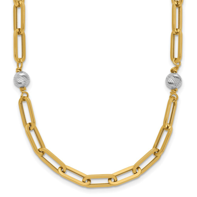 14K Bicolor Poliert Diamantiert Perlen & Fantasieglieder Halskette