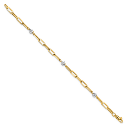 7.5 Zoll 14K Bicolor Poliert Diamantiert Perlen & Fantasieglieder Armband
