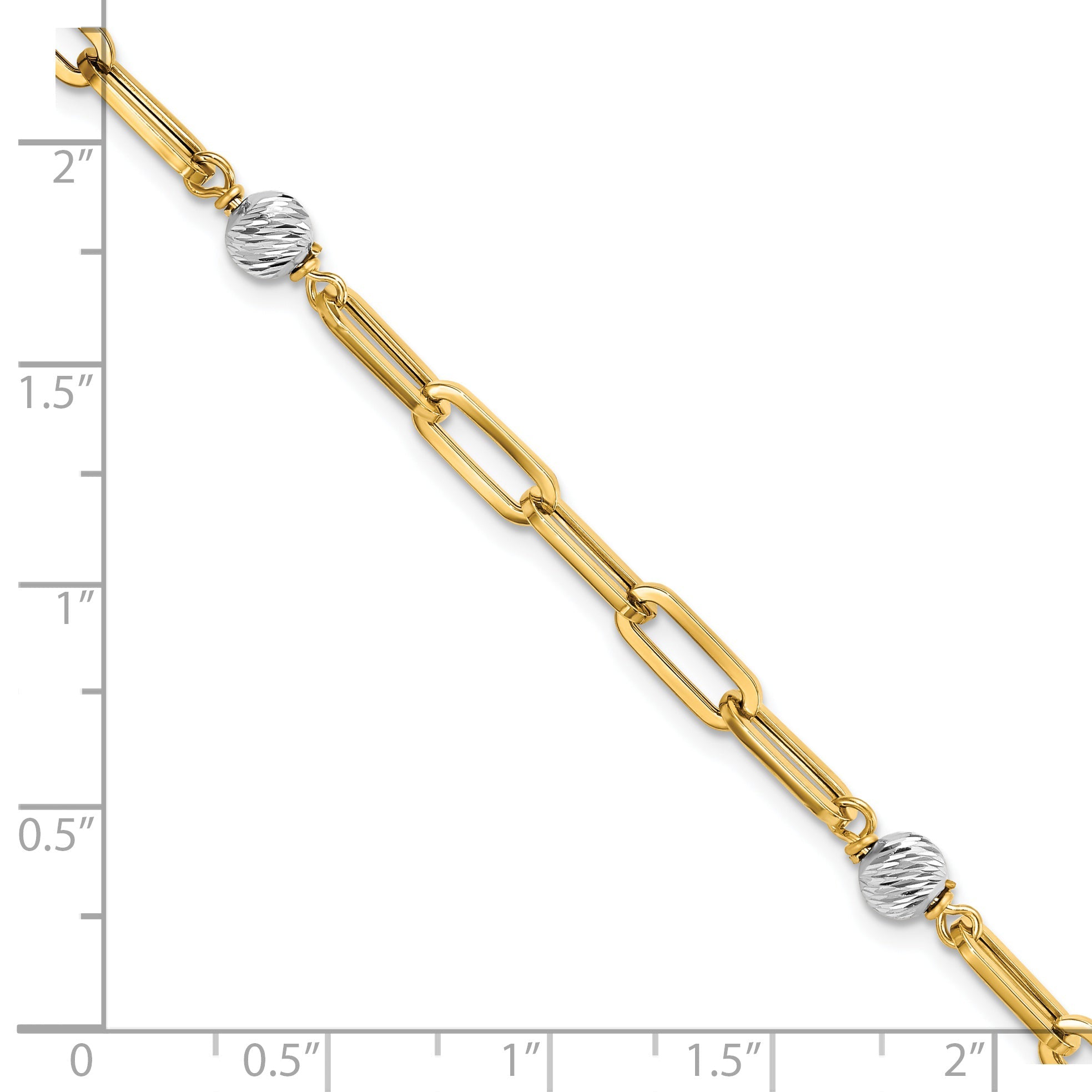 7.5 Zoll 14K Bicolor Poliert Diamantiert Perlen & Fantasieglieder Armband