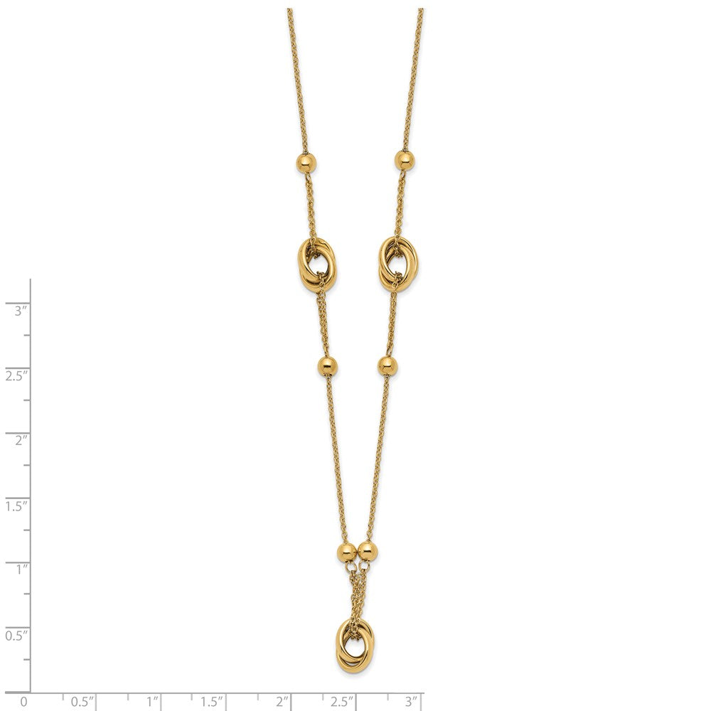 14K Gelbgold Poliert Perle und Glieder mit 1.5 in Verlängerung. Halskette