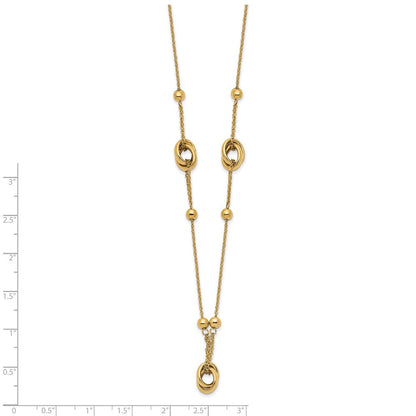 14K Gelbgold Poliert Perle und Glieder mit 1.5 in Verlängerung. Halskette