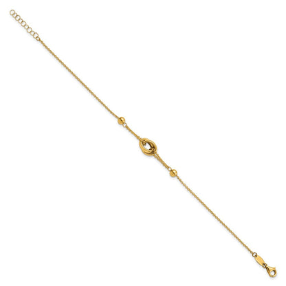 7.75 Zoll 14K Poliert Perle und Glieder Mit.75 in Verlängerung. Armband