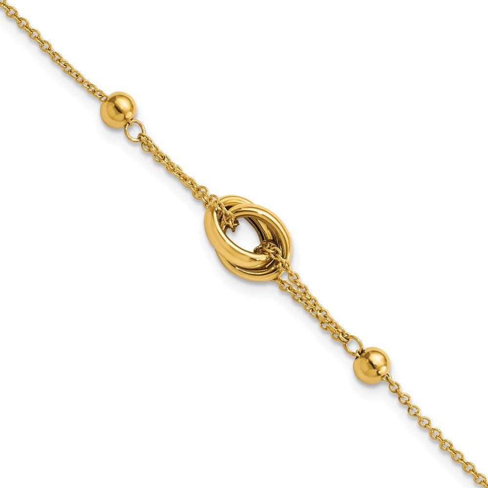 7.75 Zoll 14K Poliert Perle und Glieder Mit.75 in Verlängerung. Armband