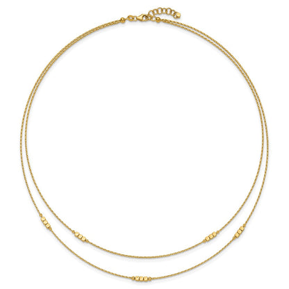14K Gelbgold Poliert Diamantiert Gekugelt Doppelt Strang mit 1 Zoll Verlängerung. Halskette