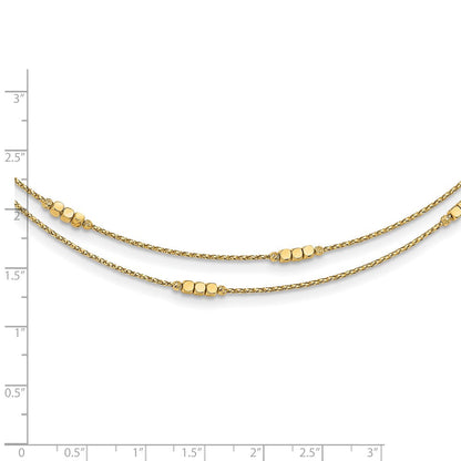 14K Gelbgold Poliert Diamantiert Gekugelt Doppelt Strang mit 1 Zoll Verlängerung. Halskette
