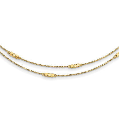 14K Gelbgold Poliert Diamantiert Gekugelt Doppelt Strang mit 1 Zoll Verlängerung. Halskette