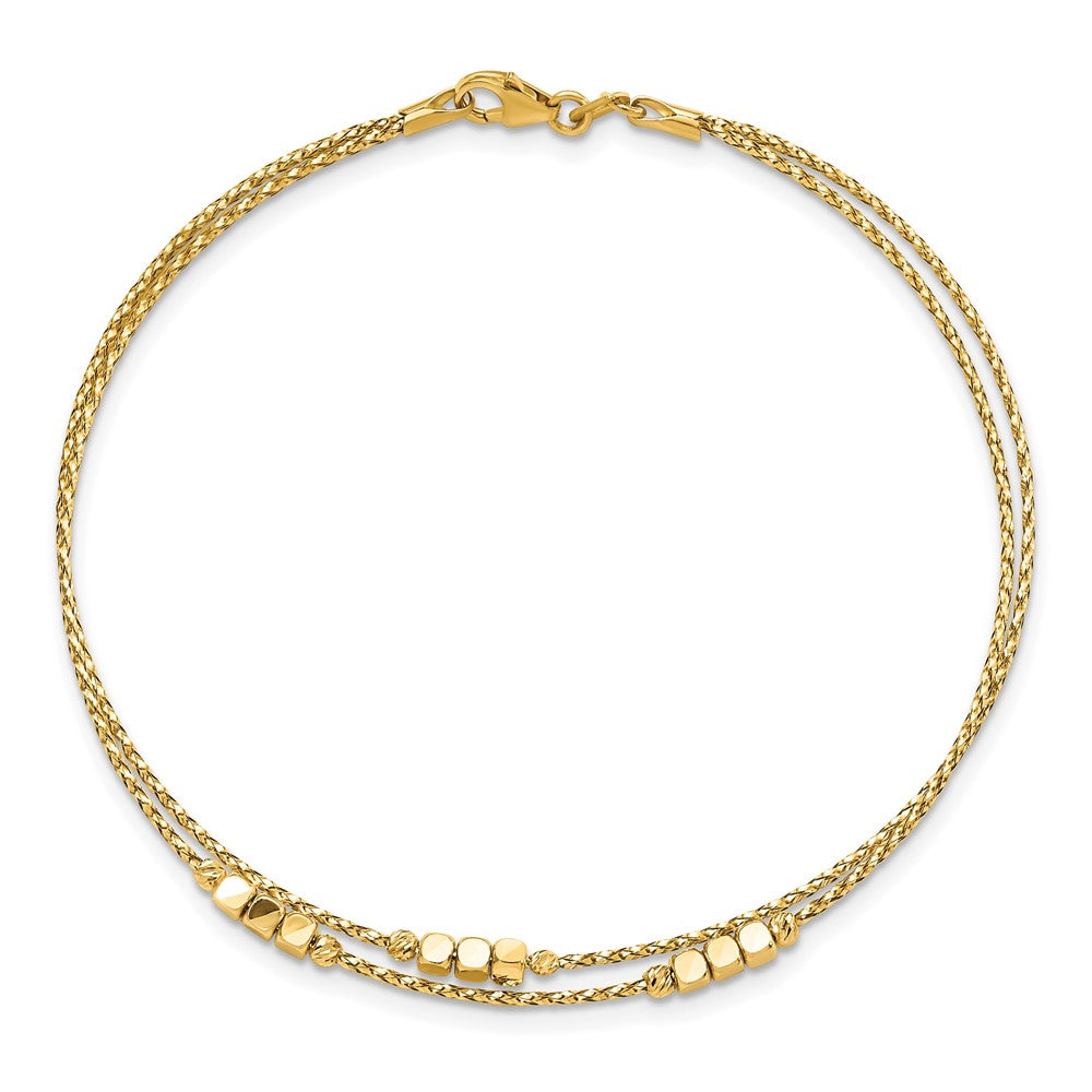 7.5 Zoll 14K Poliert Diamantiert Gekugelt Doppelt Strang Armband