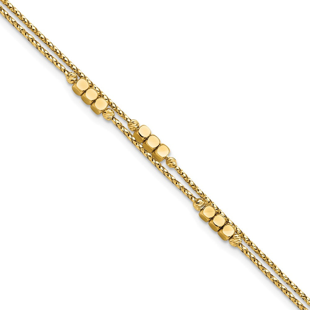 7.5 Zoll 14K Poliert Diamantiert Gekugelt Doppelt Strang Armband