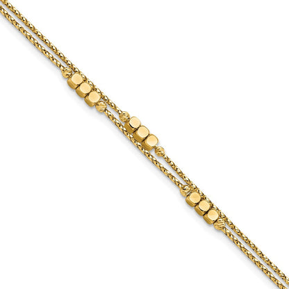 7.5 Zoll 14K Poliert Diamantiert Gekugelt Doppelt Strang Armband