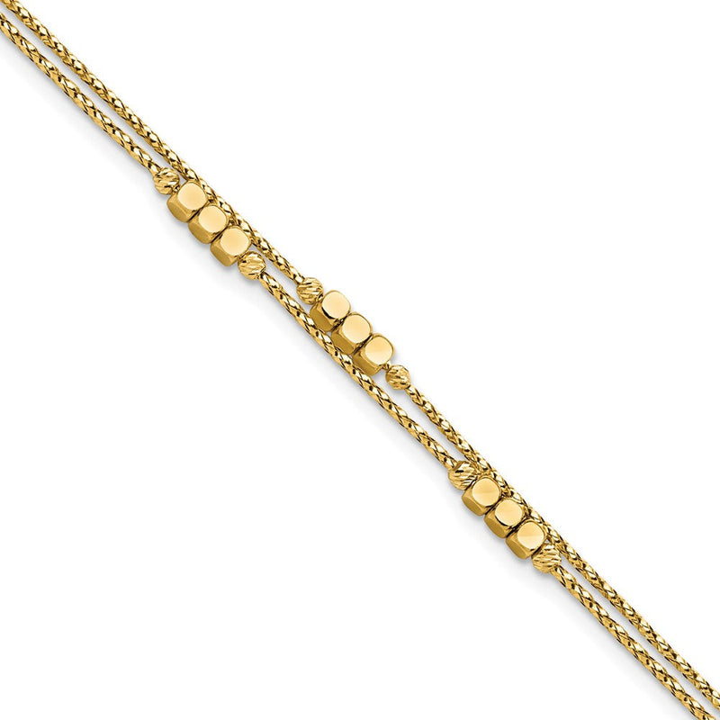 7.5 Zoll 14K Poliert Diamantiert Gekugelt Doppelt Strang Armband
