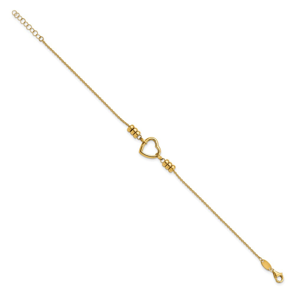 7.75 Zoll 14K Poliert Herz & Perle Mit.75 in Verlängerung. Armband