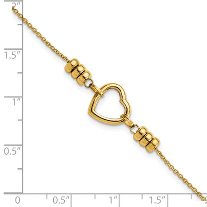 7.75 Zoll 14K Poliert Herz & Perle Mit.75 in Verlängerung. Armband