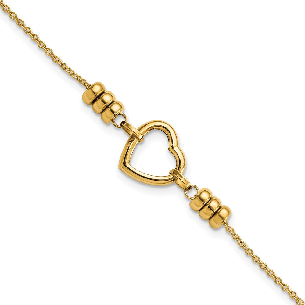 7.75 Zoll 14K Poliert Herz & Perle Mit.75 in Verlängerung. Armband