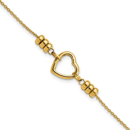 7.75 Zoll 14K Poliert Herz & Perle Mit.75 in Verlängerung. Armband
