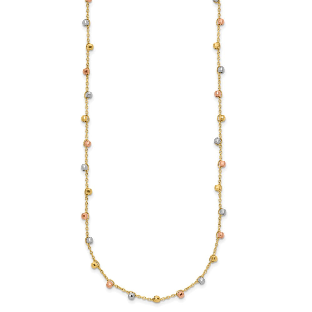 14K Tricolor Poliert Diamantiert Fantasie Gekugelt 18 Zoll Halskette