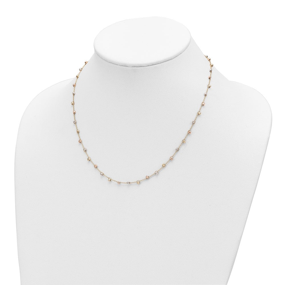 14K Tricolor Poliert Diamantiert Fantasie Gekugelt 18 Zoll Halskette