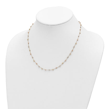 14K Tricolor Poliert Diamantiert Fantasie Gekugelt 18 Zoll Halskette