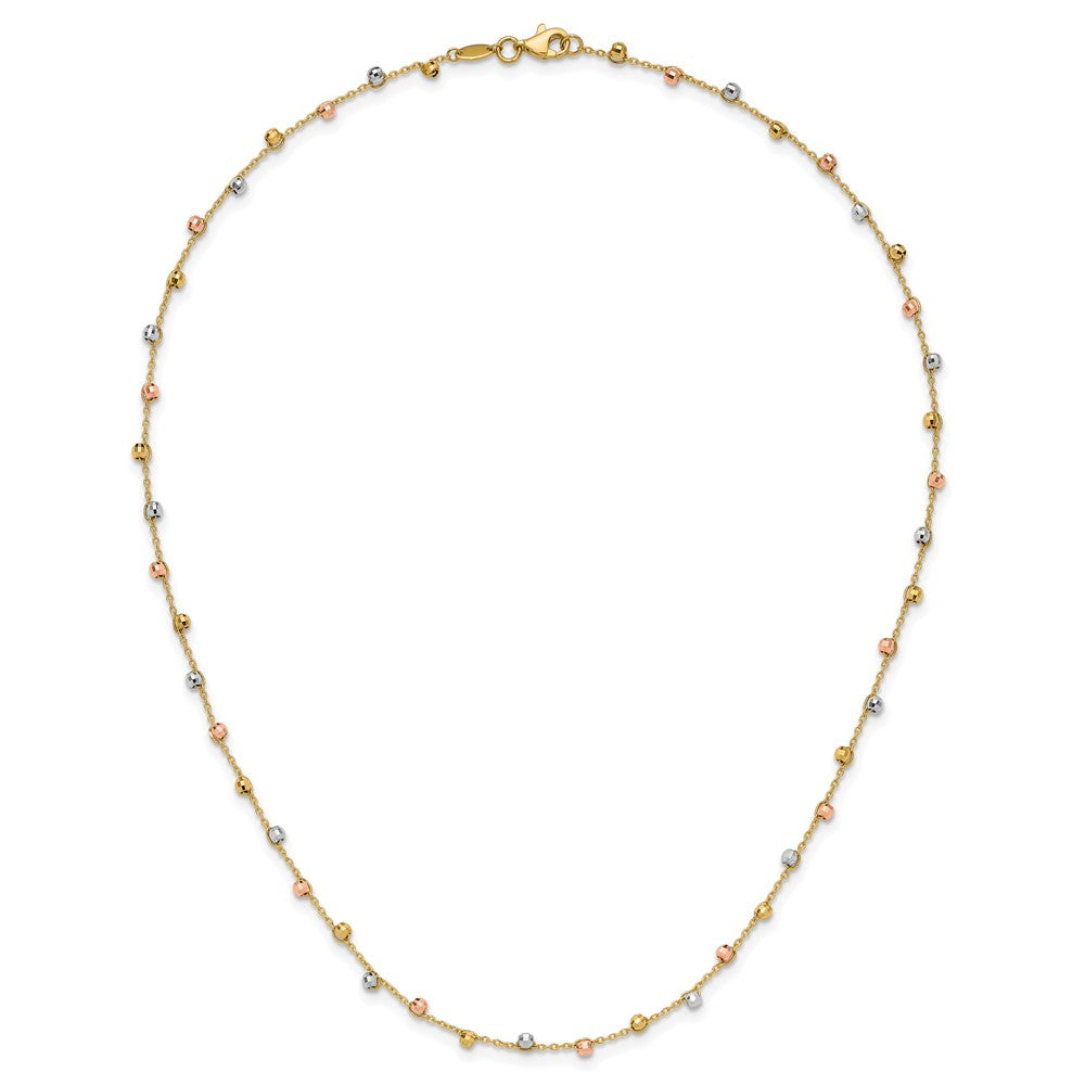 14K Tricolor Poliert Diamantiert Fantasie Gekugelt 18 Zoll Halskette
