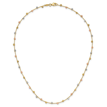 14K Tricolor Poliert Diamantiert Fantasie Gekugelt 18 Zoll Halskette