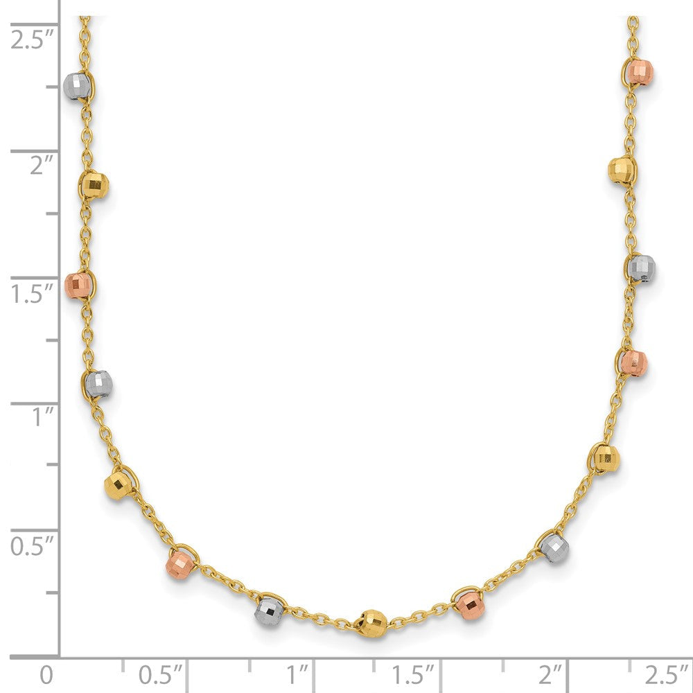 14K Tricolor Poliert Diamantiert Fantasie Gekugelt 18 Zoll Halskette