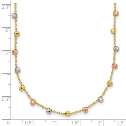 14K Tricolor Poliert Diamantiert Fantasie Gekugelt 18 Zoll Halskette