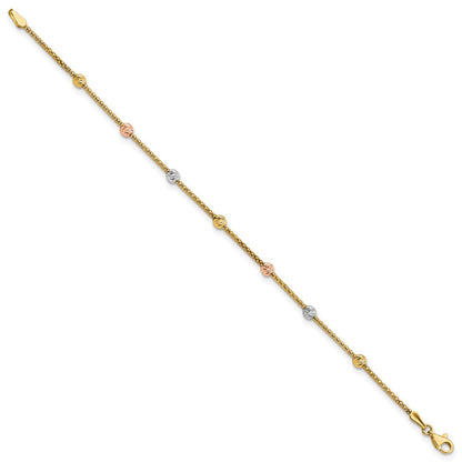 7.25 Zoll 14K Tricolor Diamantiert 7-station Perle und Gliederarmband