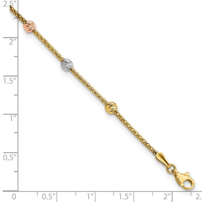 7.25 Zoll 14K Tricolor Diamantiert 7-station Perle und Gliederarmband