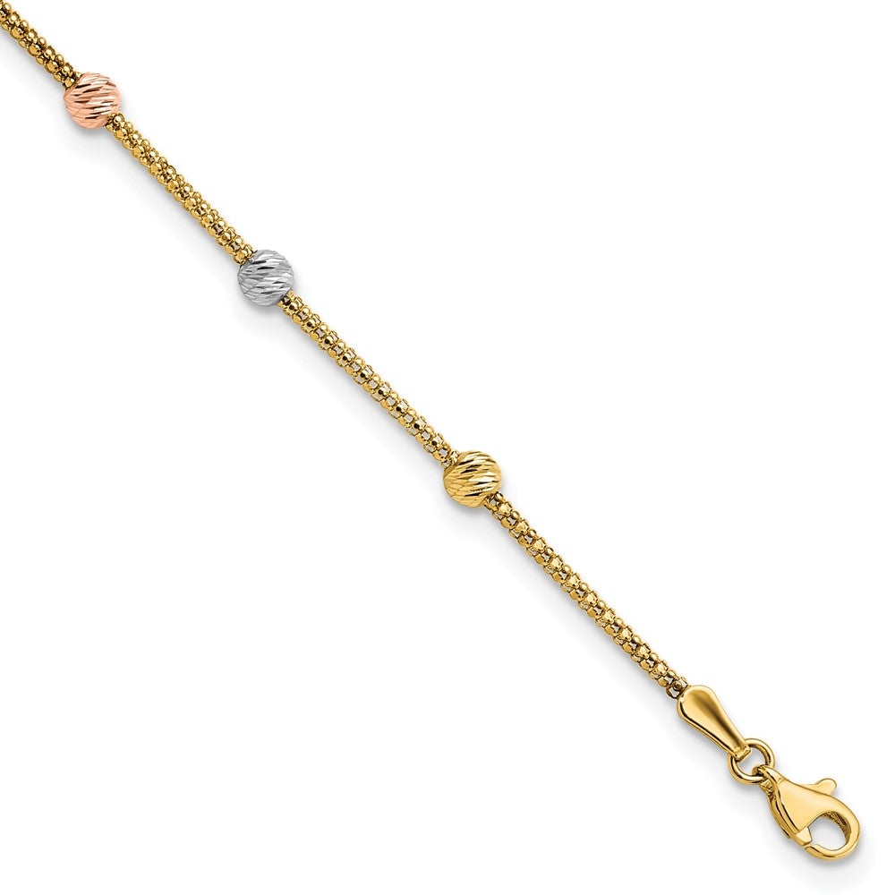 7.25 Zoll 14K Tricolor Diamantiert 7-station Perle und Gliederarmband